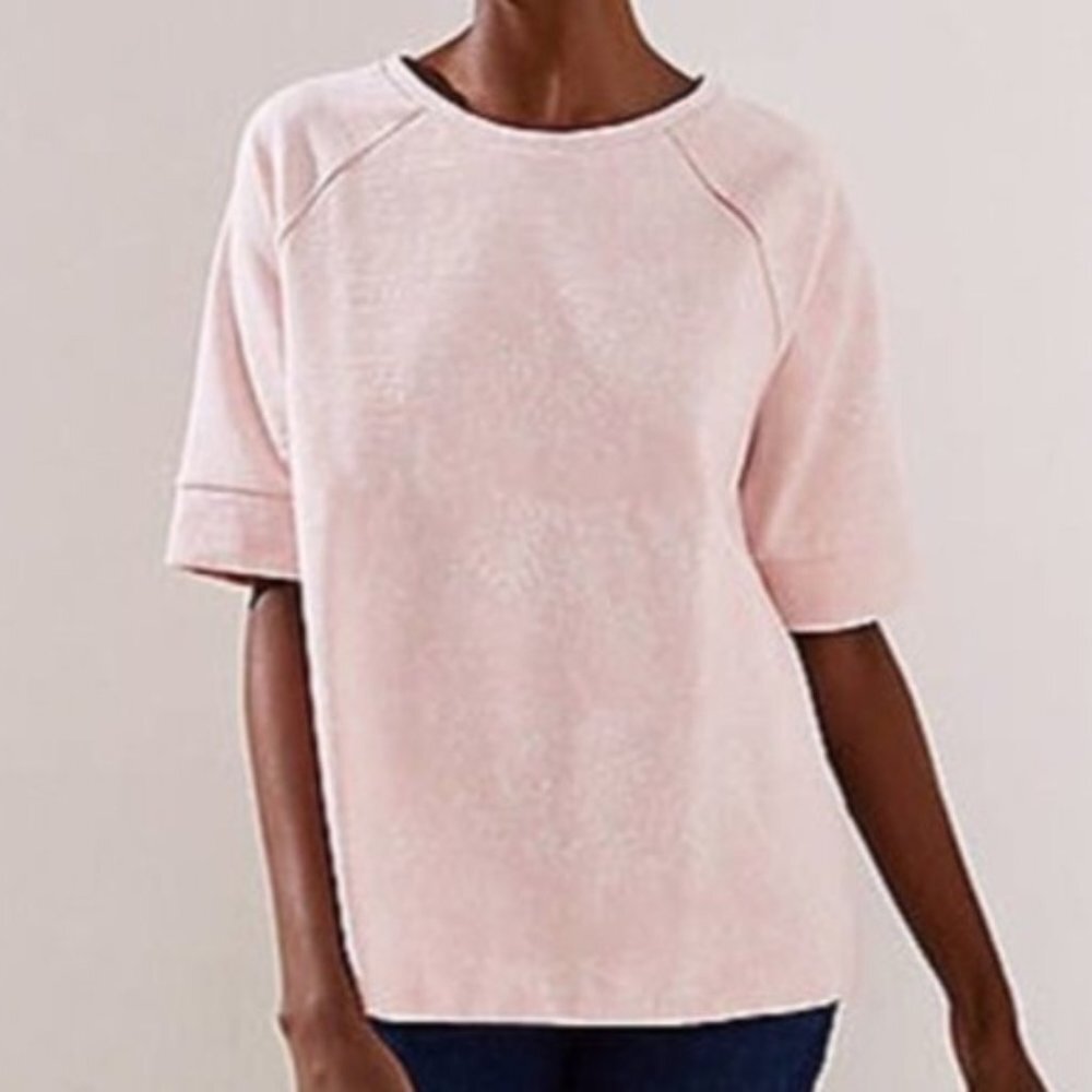 LOFT Light Pink Floral Jacquard Raglan Half Sleeve Shirt